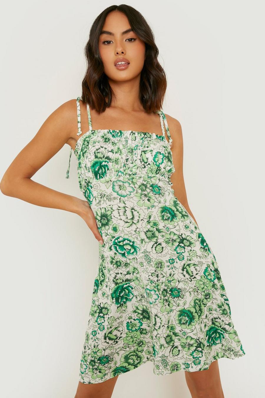 Porcelain Strappy Tie Neck Skater Dress